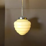 Art Deco cream opaline beehive glass hanging lamp