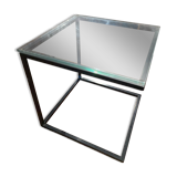 Coffee table end of sofa harness design 1970 metal and glass marked pierre chevalier