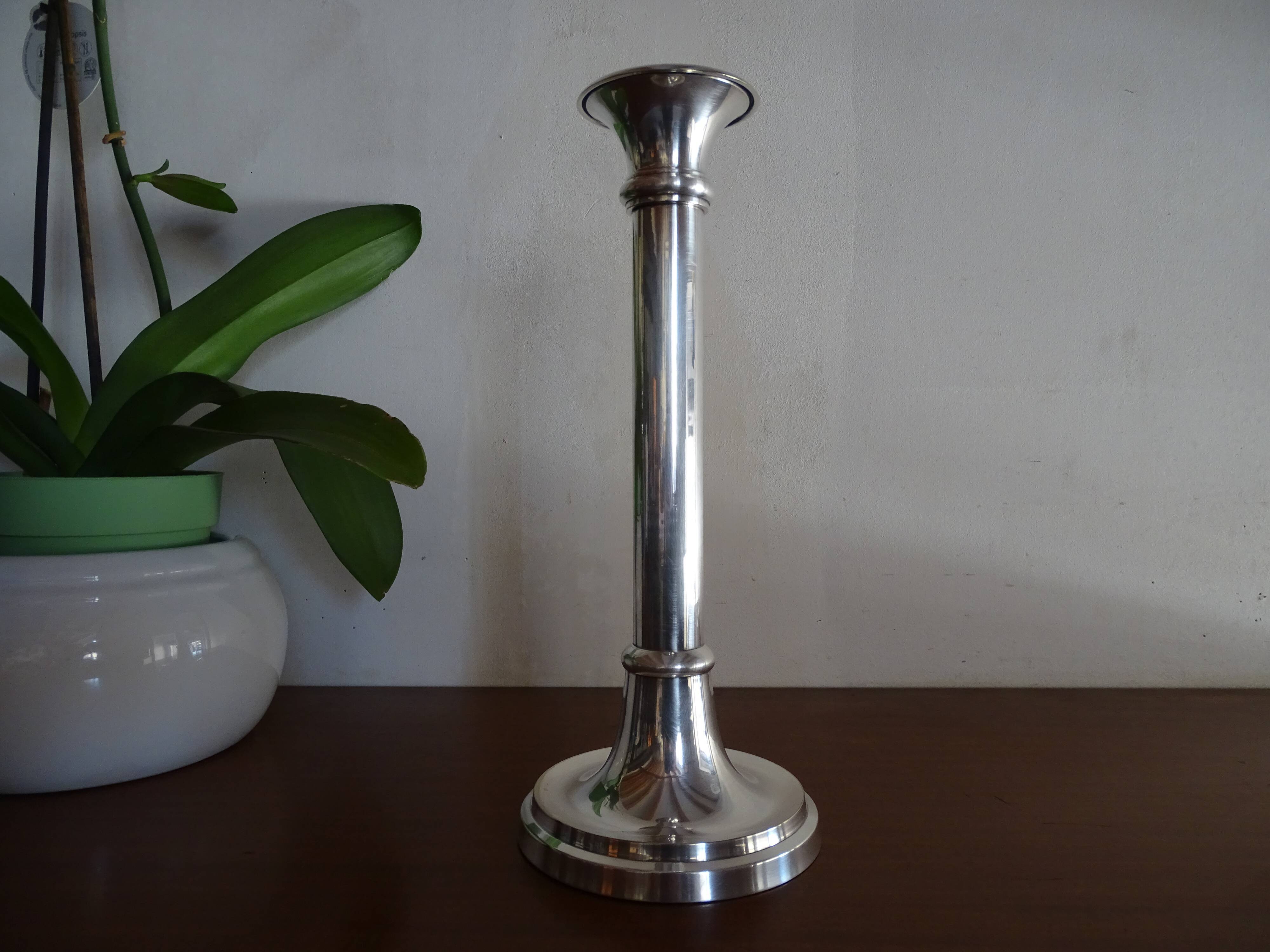 Vintage silver metal candle holder 32.5 cm