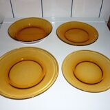Lot of 4 mismatched plates amber glass