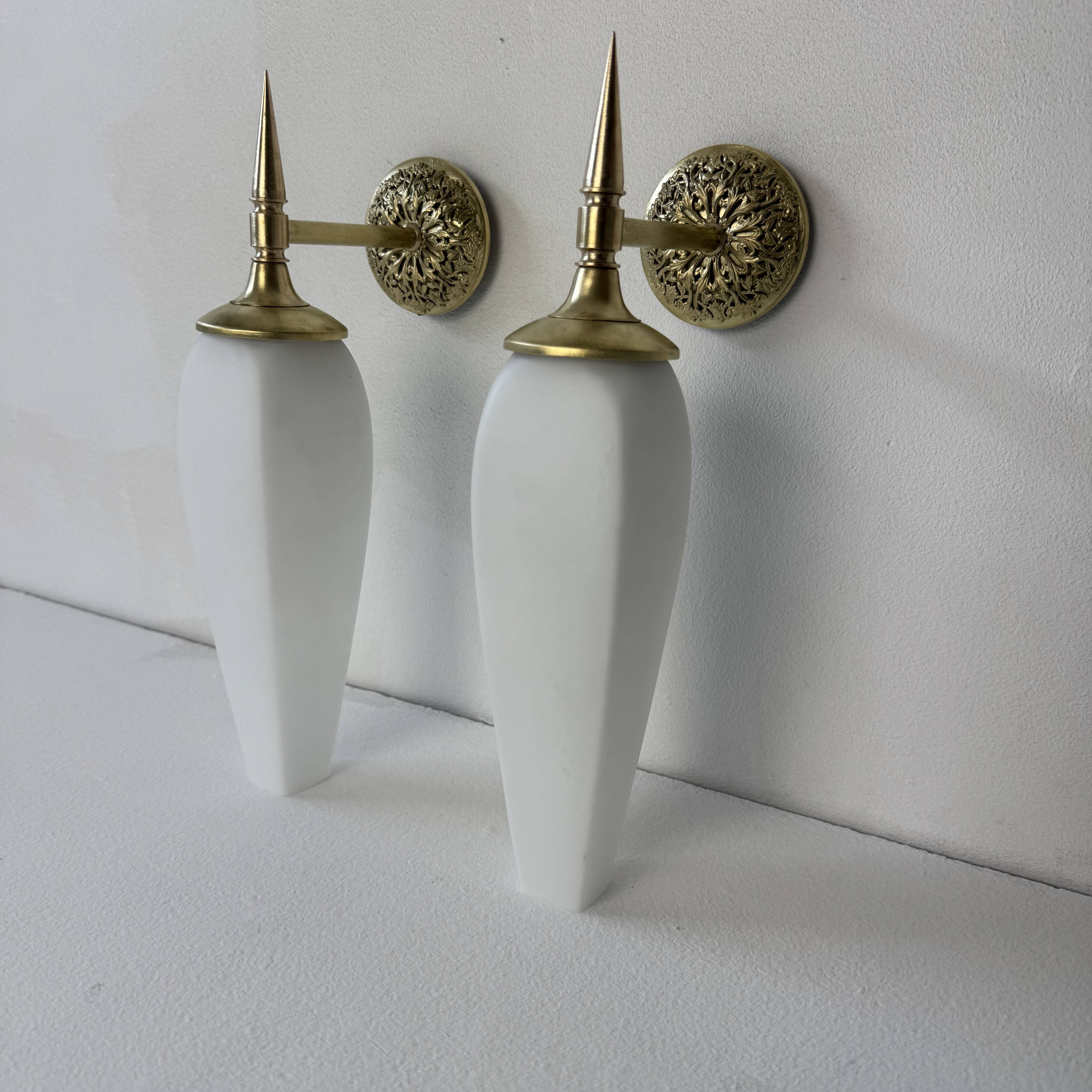 Pair of old vintage opaline wall lights