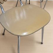 Set of 6 vintage fan-back dining chairs with beige leatherette upholstery