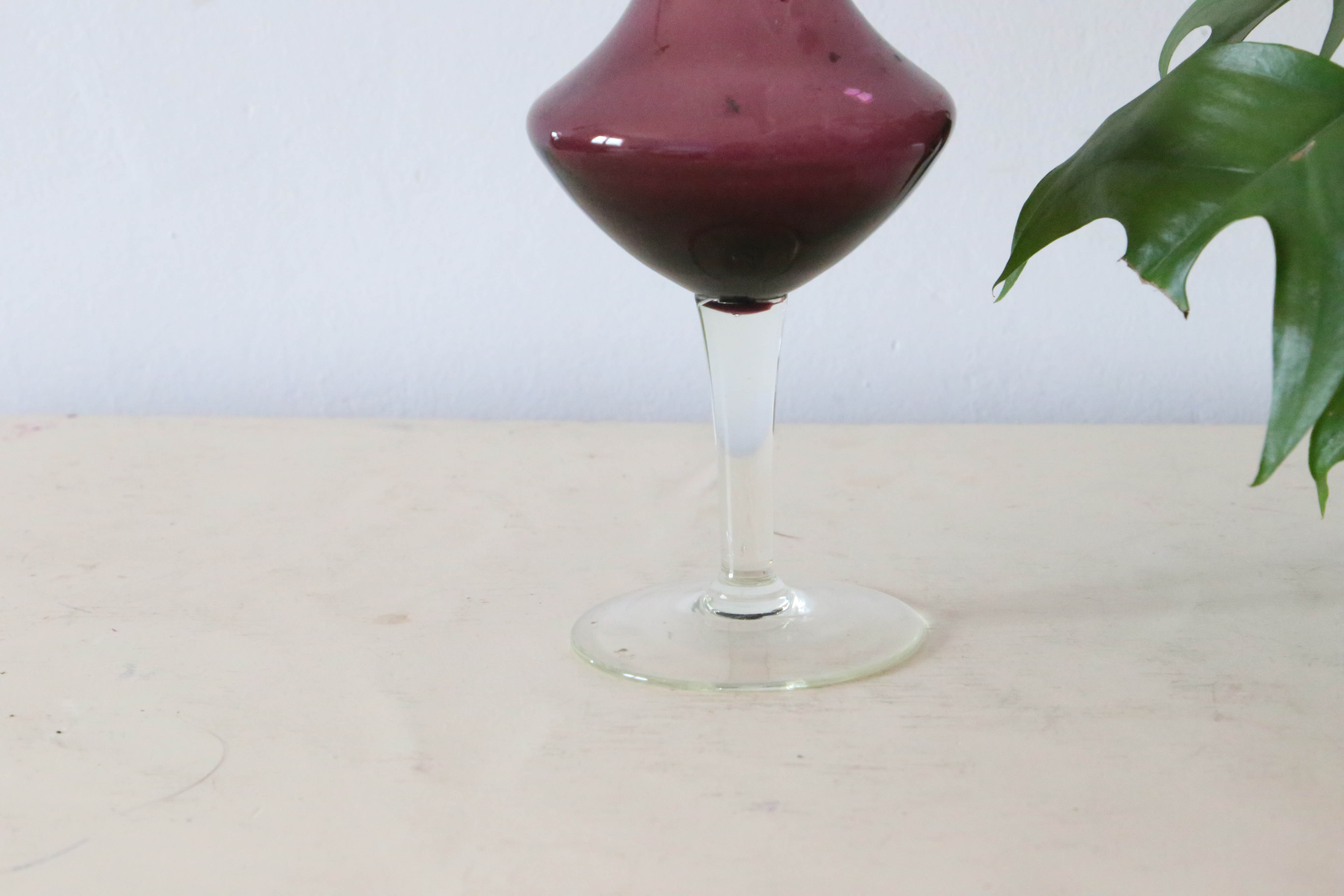 Vase in purple and transparent opaline, vintage