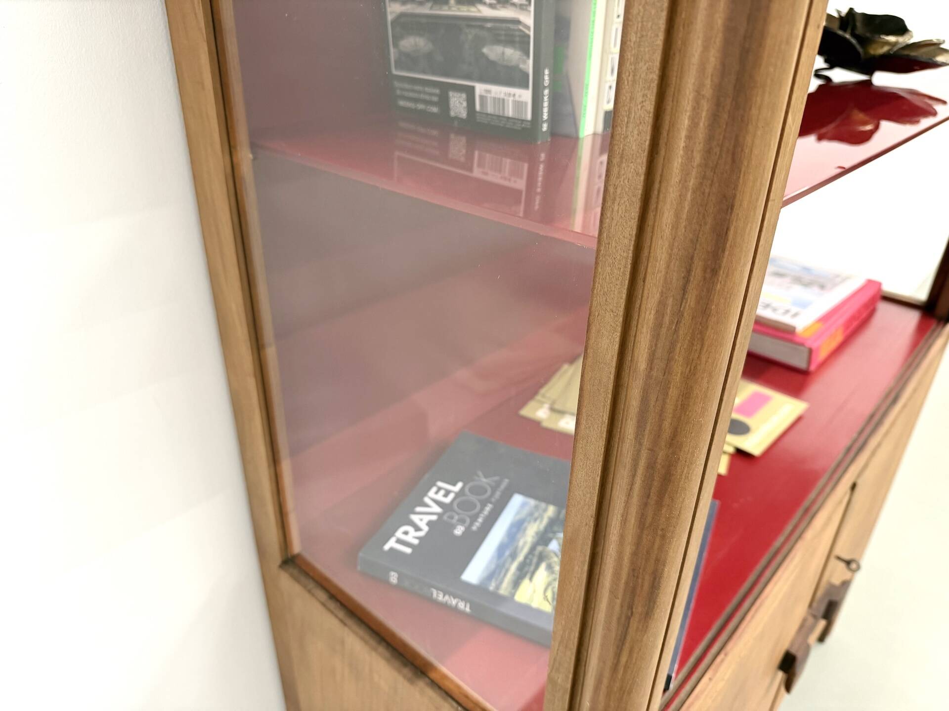 1950s Brazilian modernist library in exotic wood and lacquer.