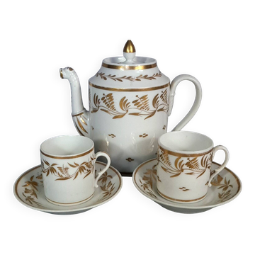 Antique coffee service: jug + 2 cups, old Paris porcelain, 19th century C657