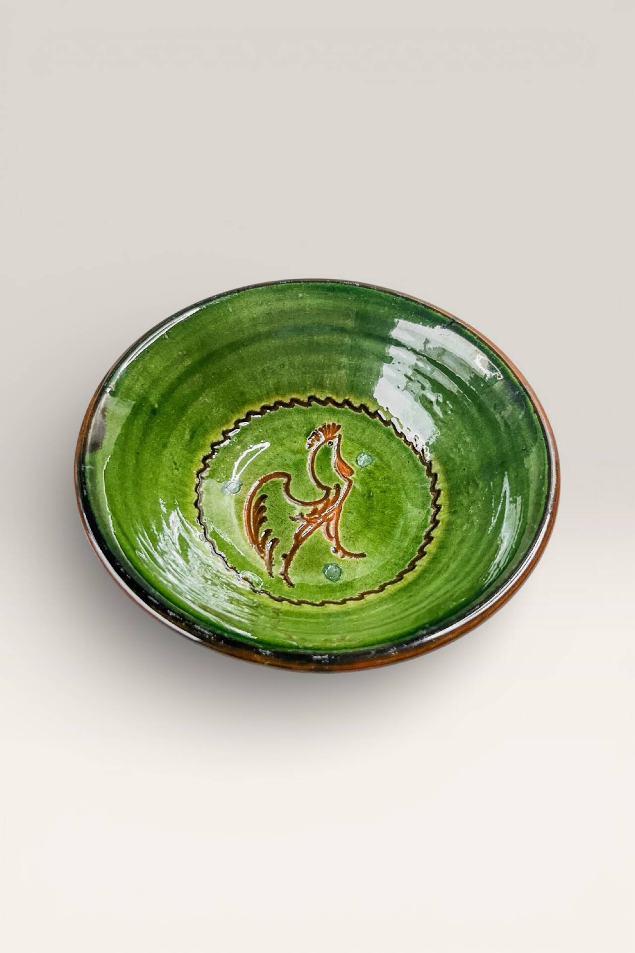 Handcrafted ceramic bowl by Tito Ubeda, Spain. Rooster motif.