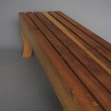 Long Oak wood Slatted Bench. 1970s