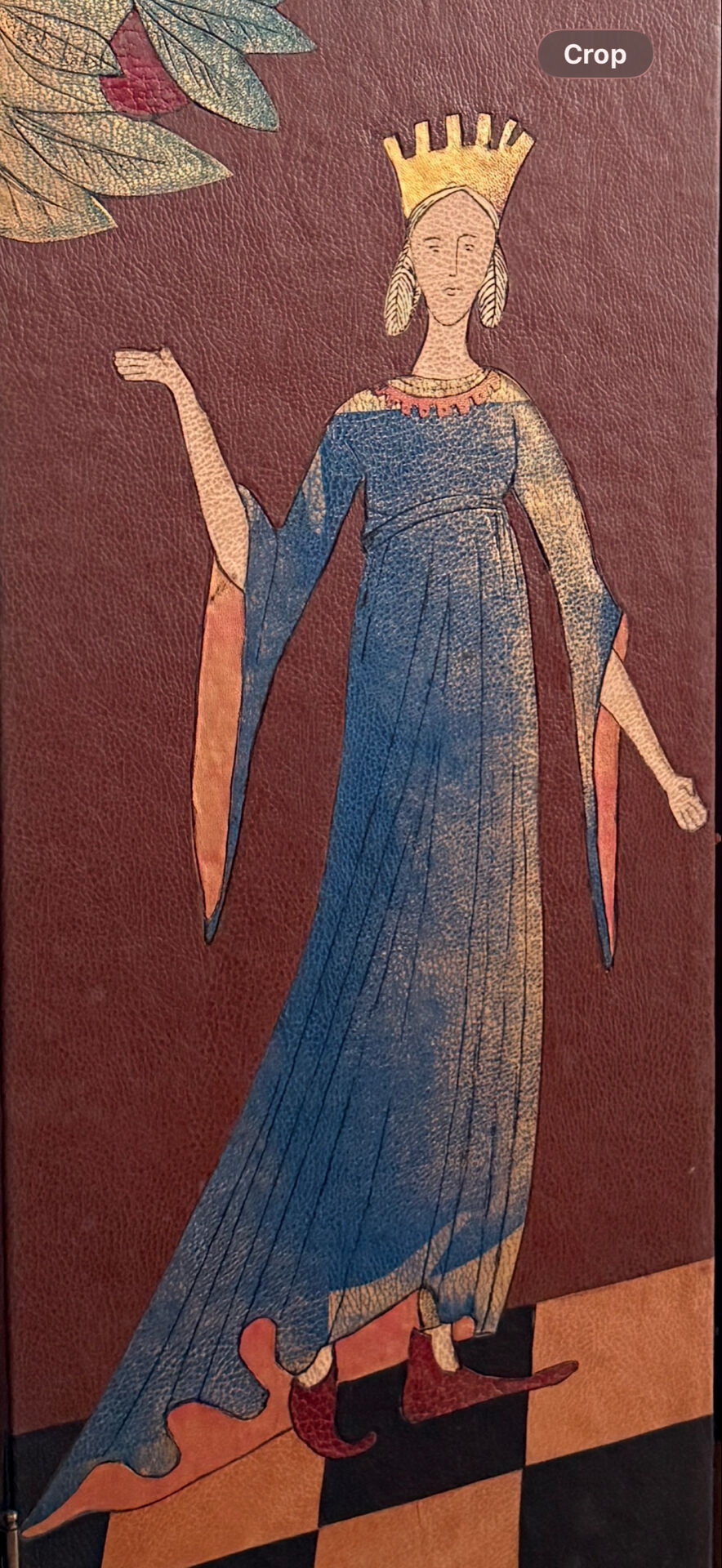 Écran ancien en cuir peint