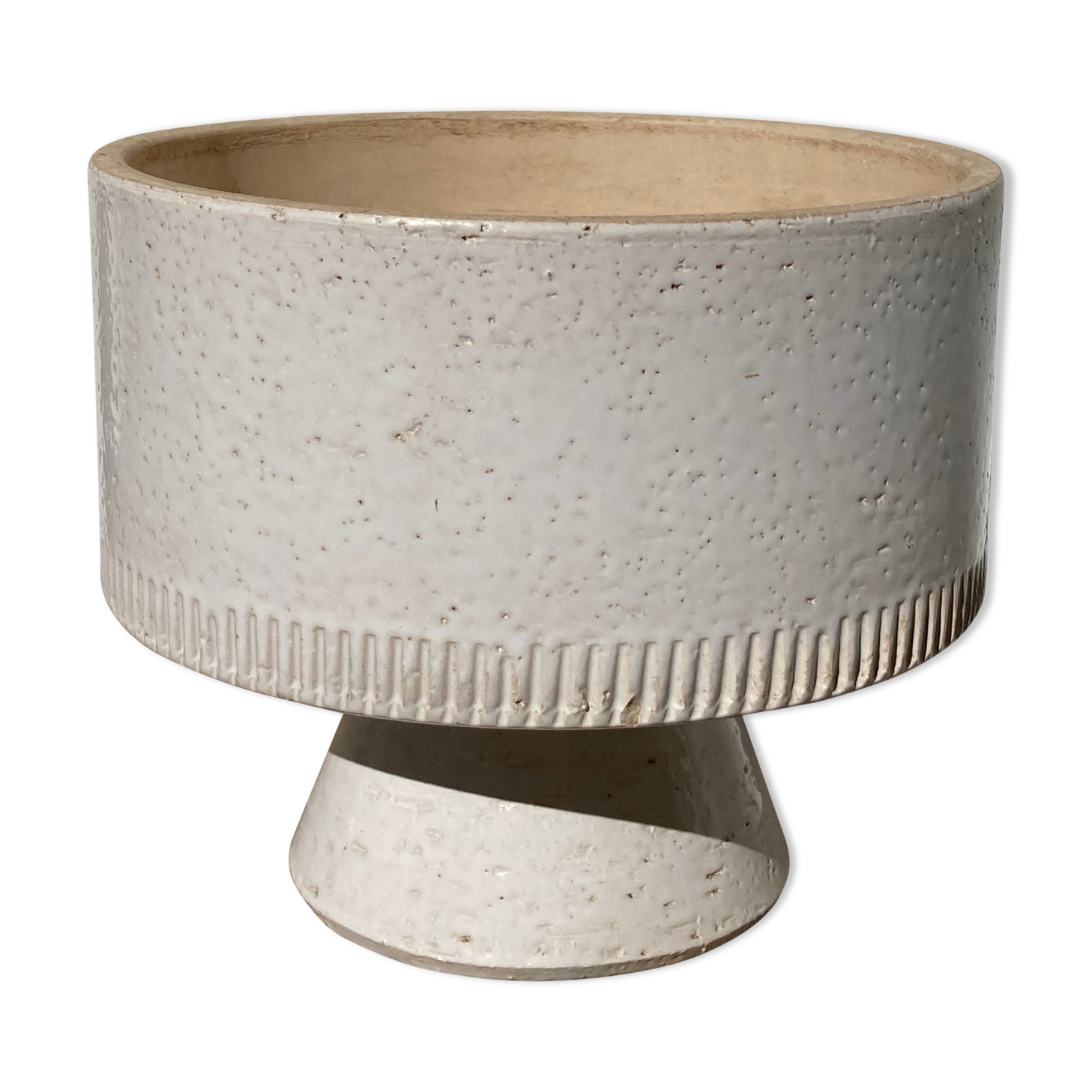 Ethnic standing cup in white glazed ceramic vintage vase