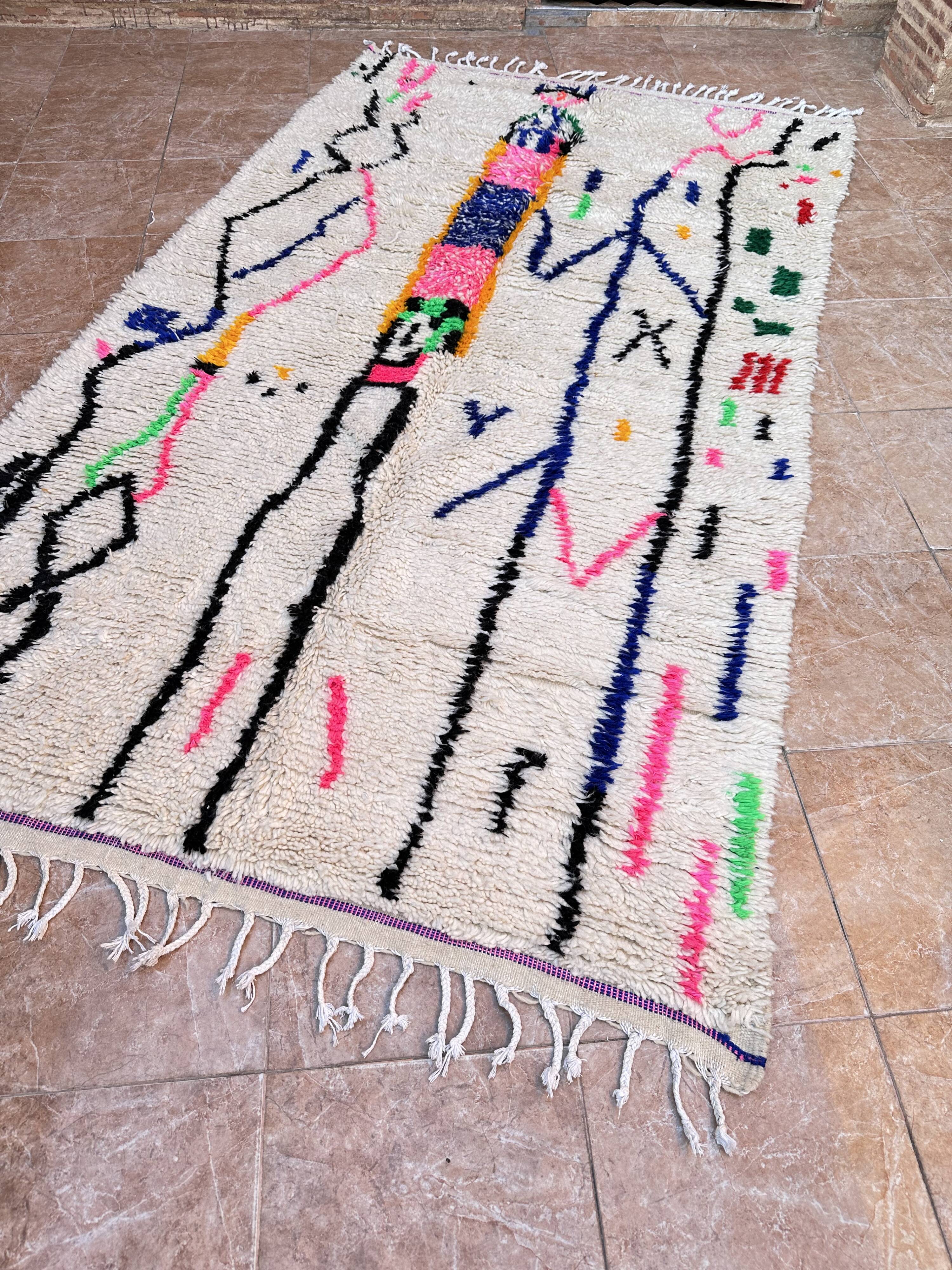 Handmade Berber wool rug: Moroccan Azilal style, colorful pattern