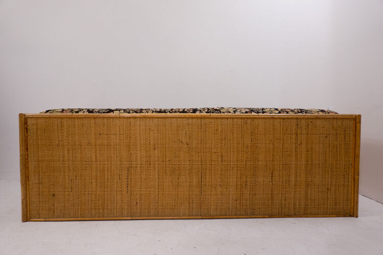 Canapé moderne en bambou et rotin du milieu du siècle avec tiroirs, Italie années 1960