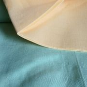 Water green tablecloth & 6 yellow napkins. France around 1980.