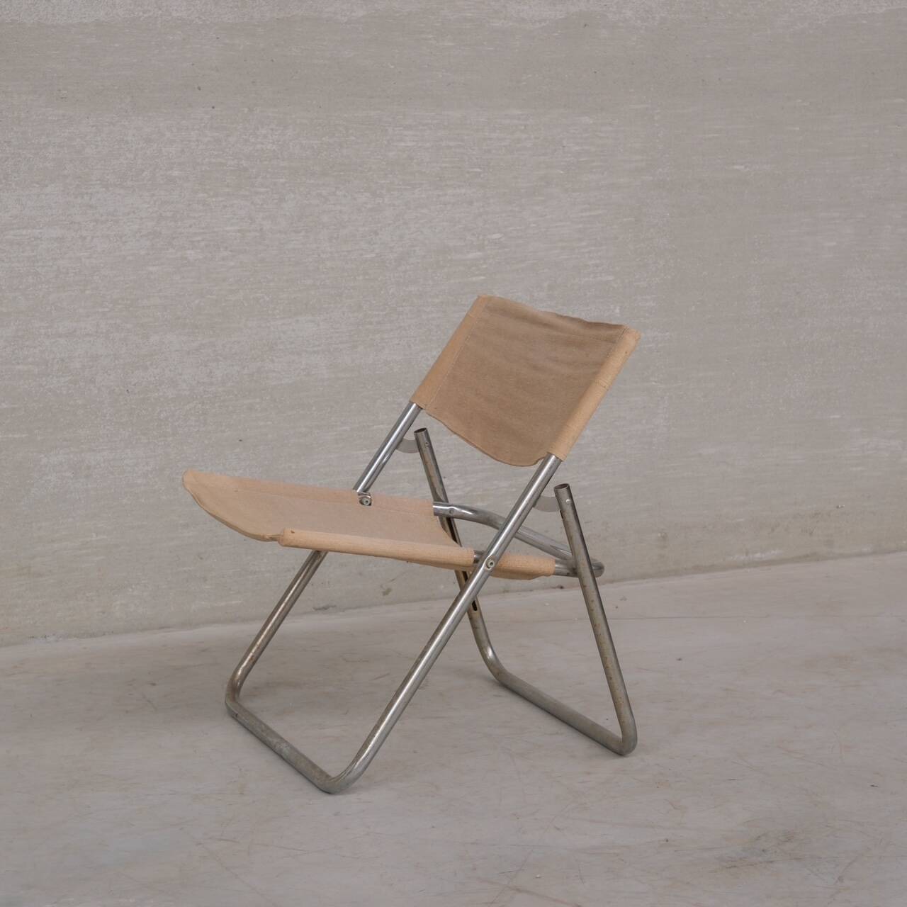 Niels Gammelgaard 'Cox' Folding Linen Mid-Century Chrome Lounge Chair