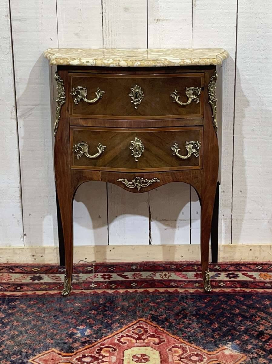 Late 19th-century Louis XV commode in oak, rosewood, and marble top