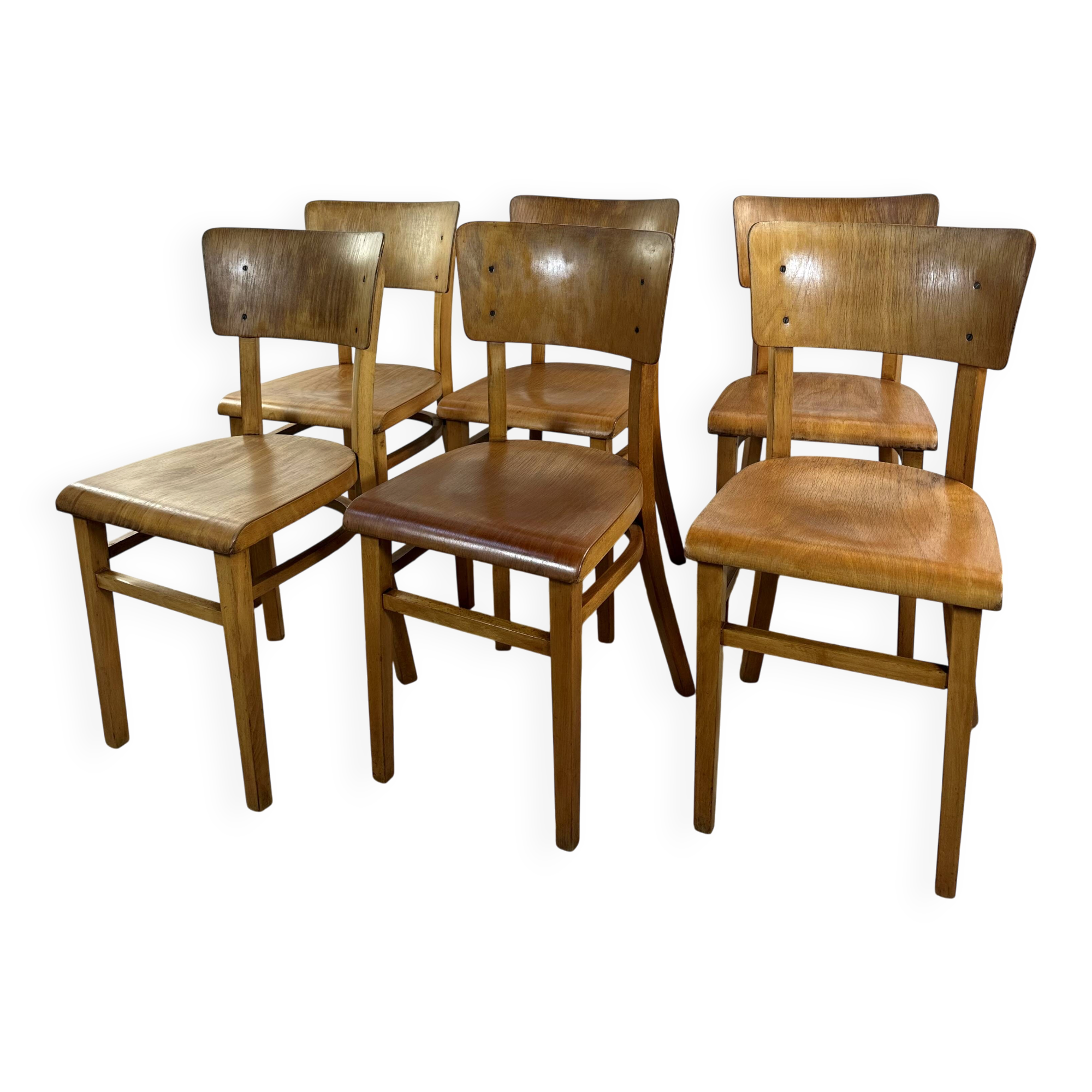 Lot de 6 chaises Bistrot Thonet vintage en bois 1960'S
