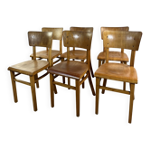 Set of 6 vintage Thonet bistro chairs in wood from the 1960s.
