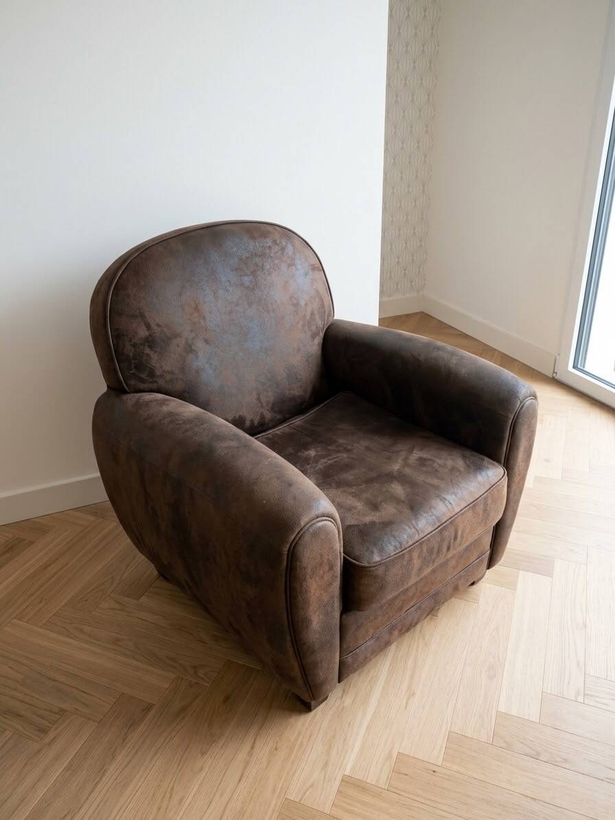 Vintage retro brown fabric club chair