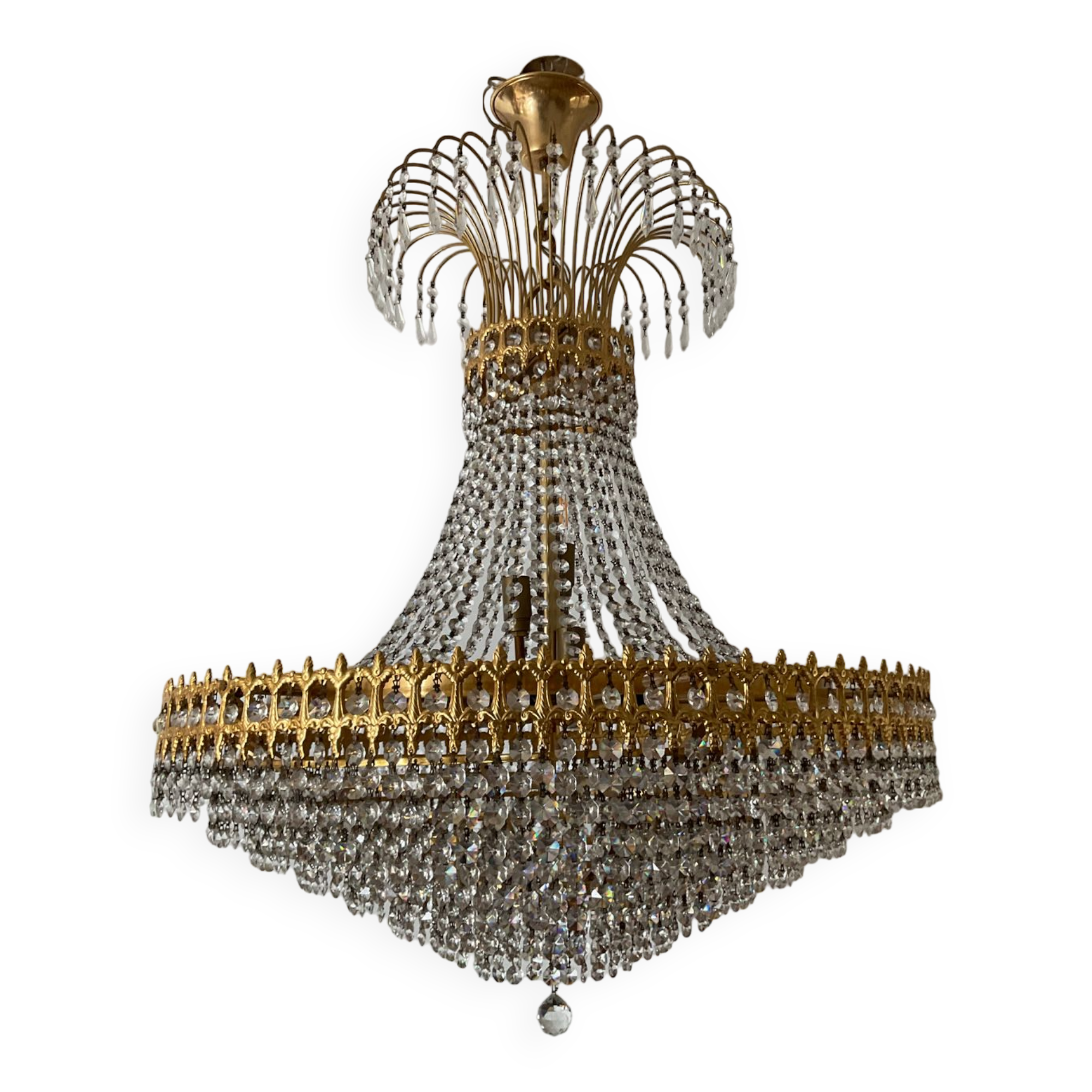 Brass chandelier and crystal tassel waterfall