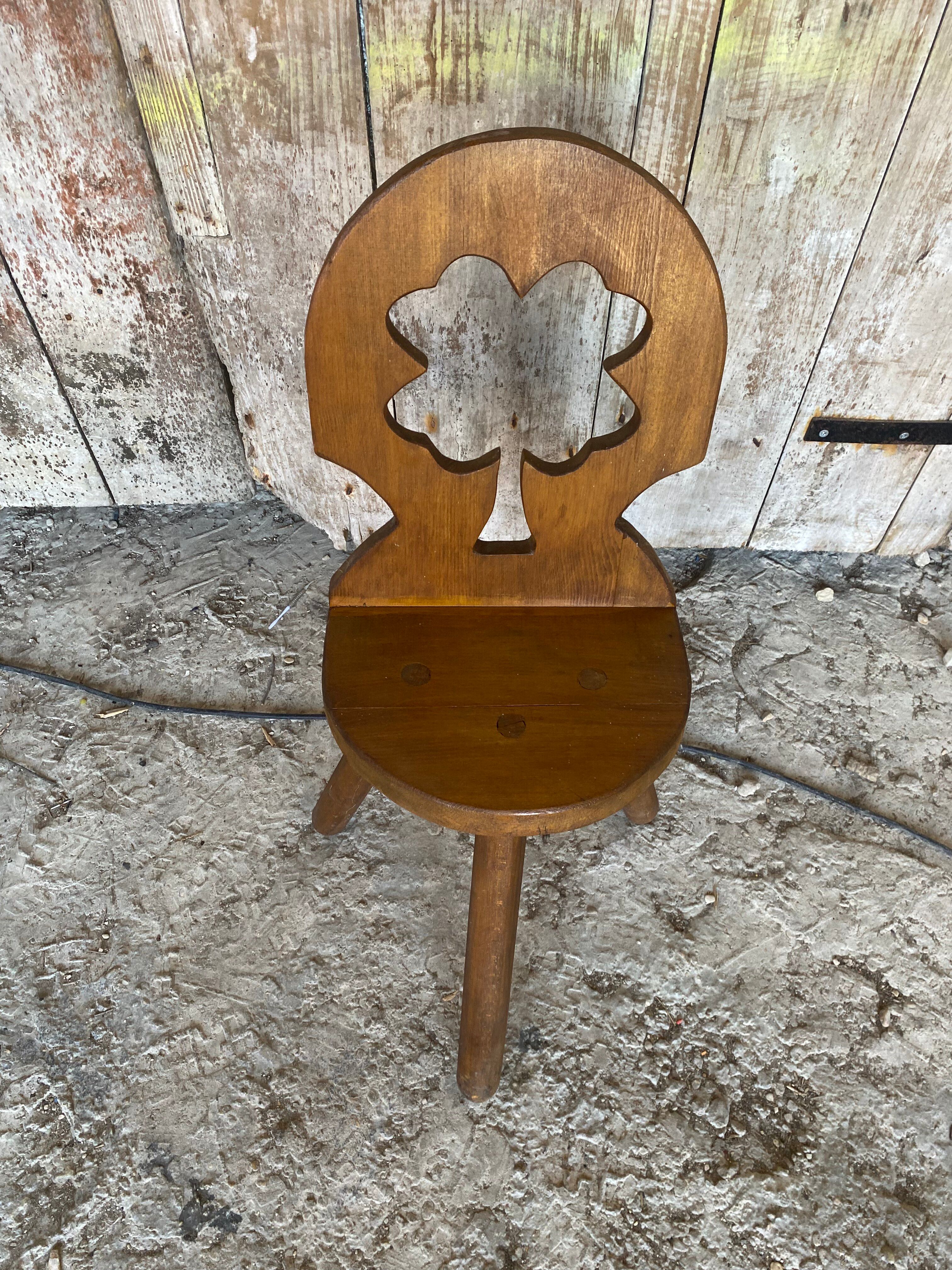 Vintage Brutalist Handmade Tripod Solid Wood Chair