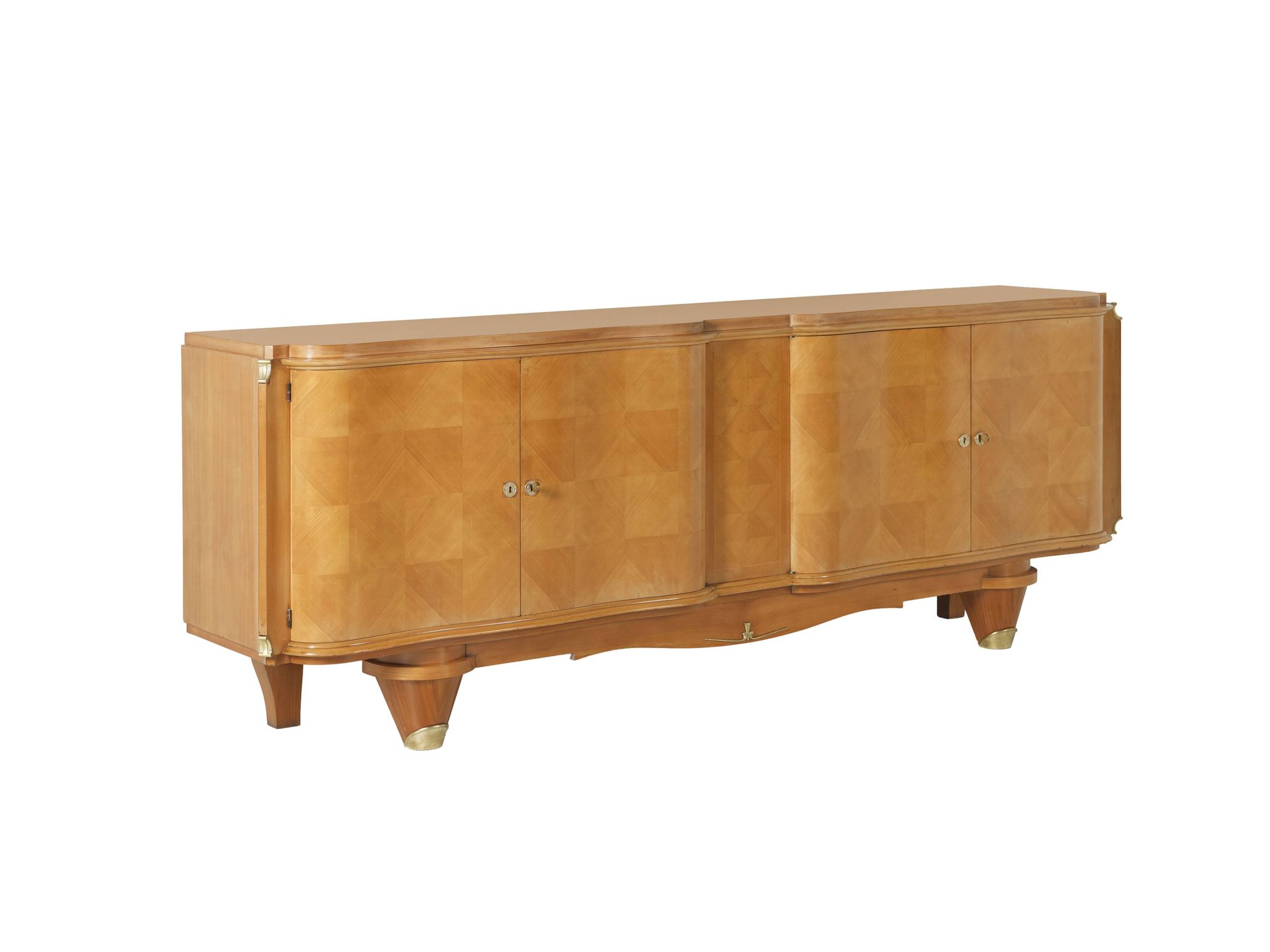 Dining room suite in sycamore, French Art Deco in the style of André Arbus, circa 1940.