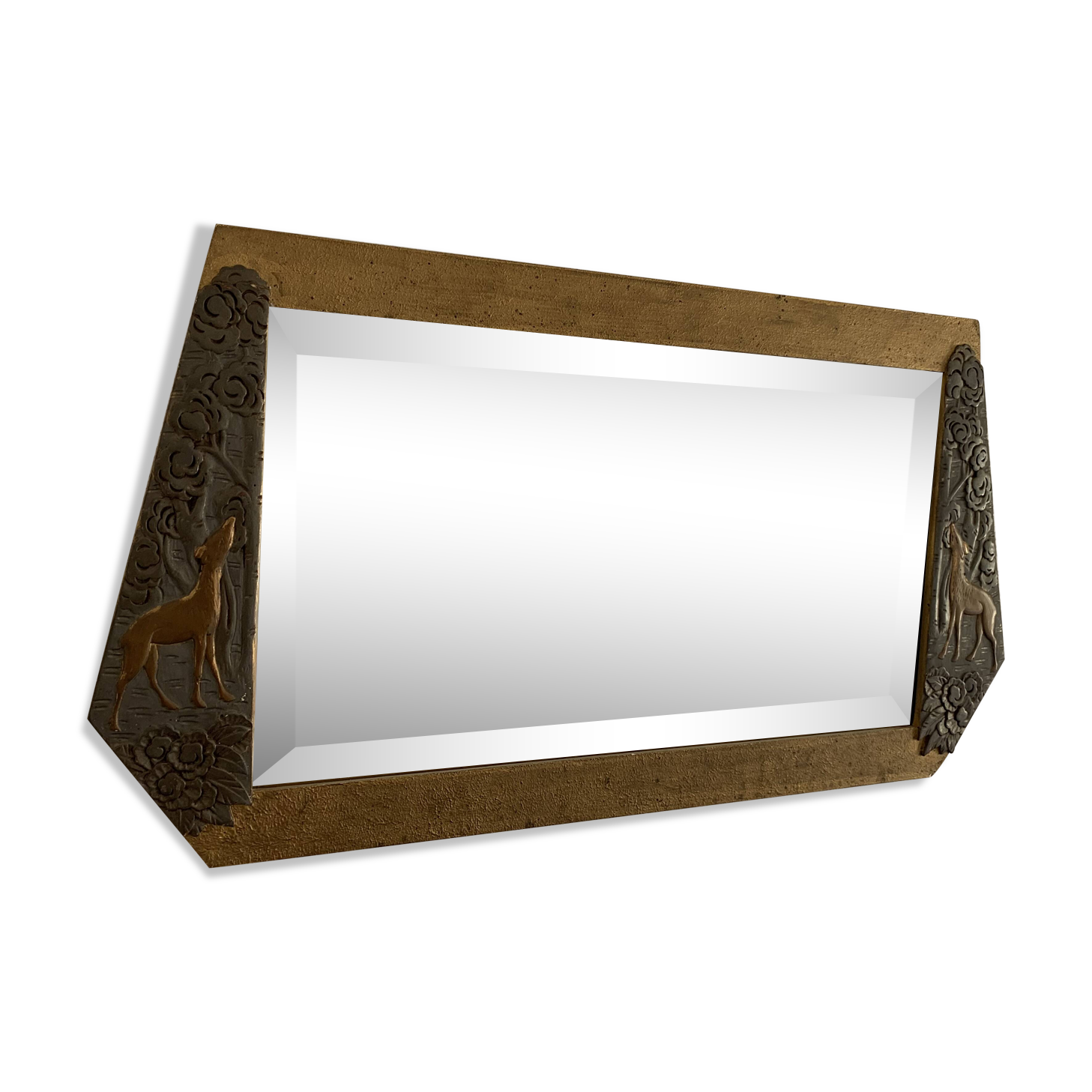 Vintage 1900 Art Nouveau beveled mirror in silver-plated gilded wood - 51 x 32 cm
