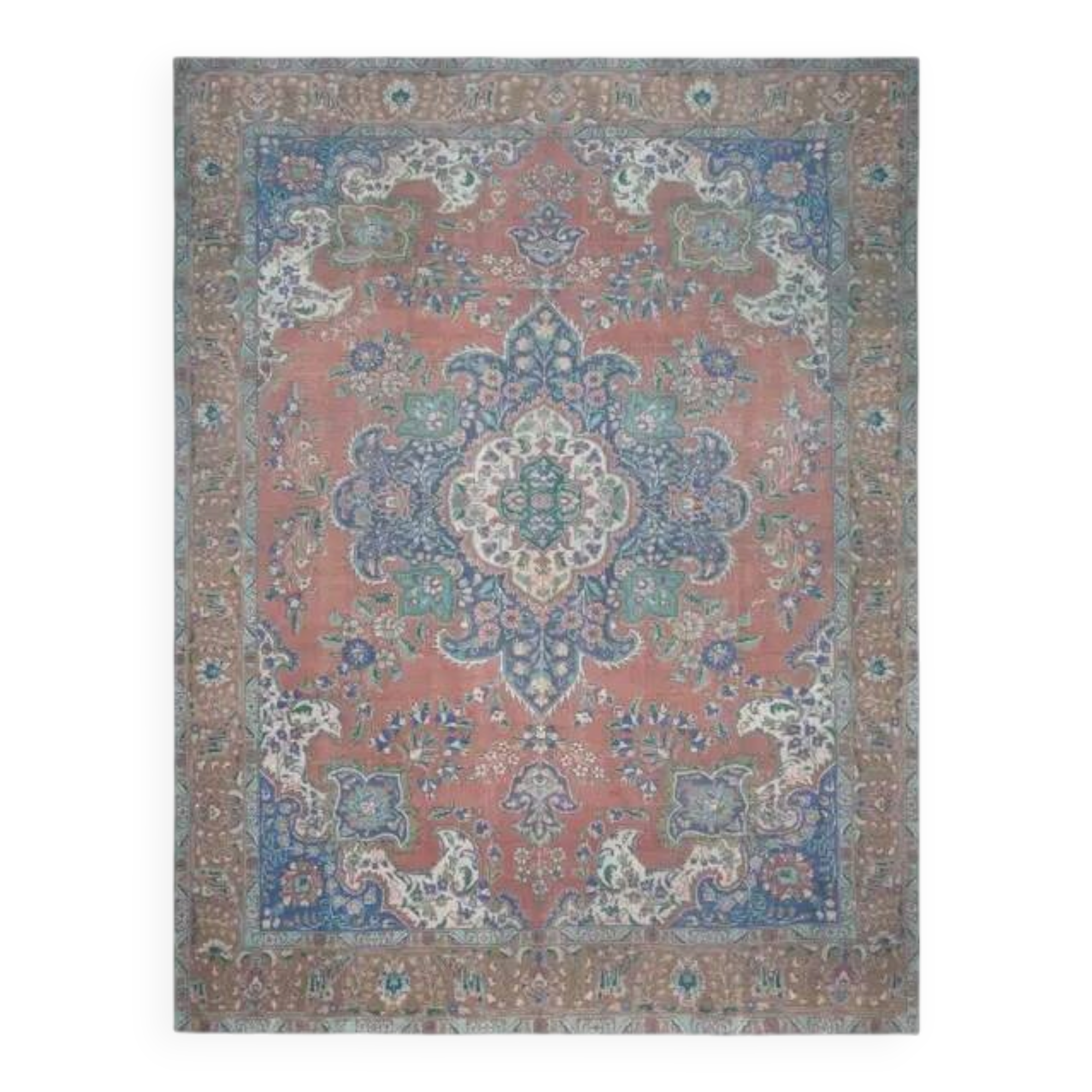 1970s Vintage Persian Handmade Wool Orange Oversized Rug  292x372