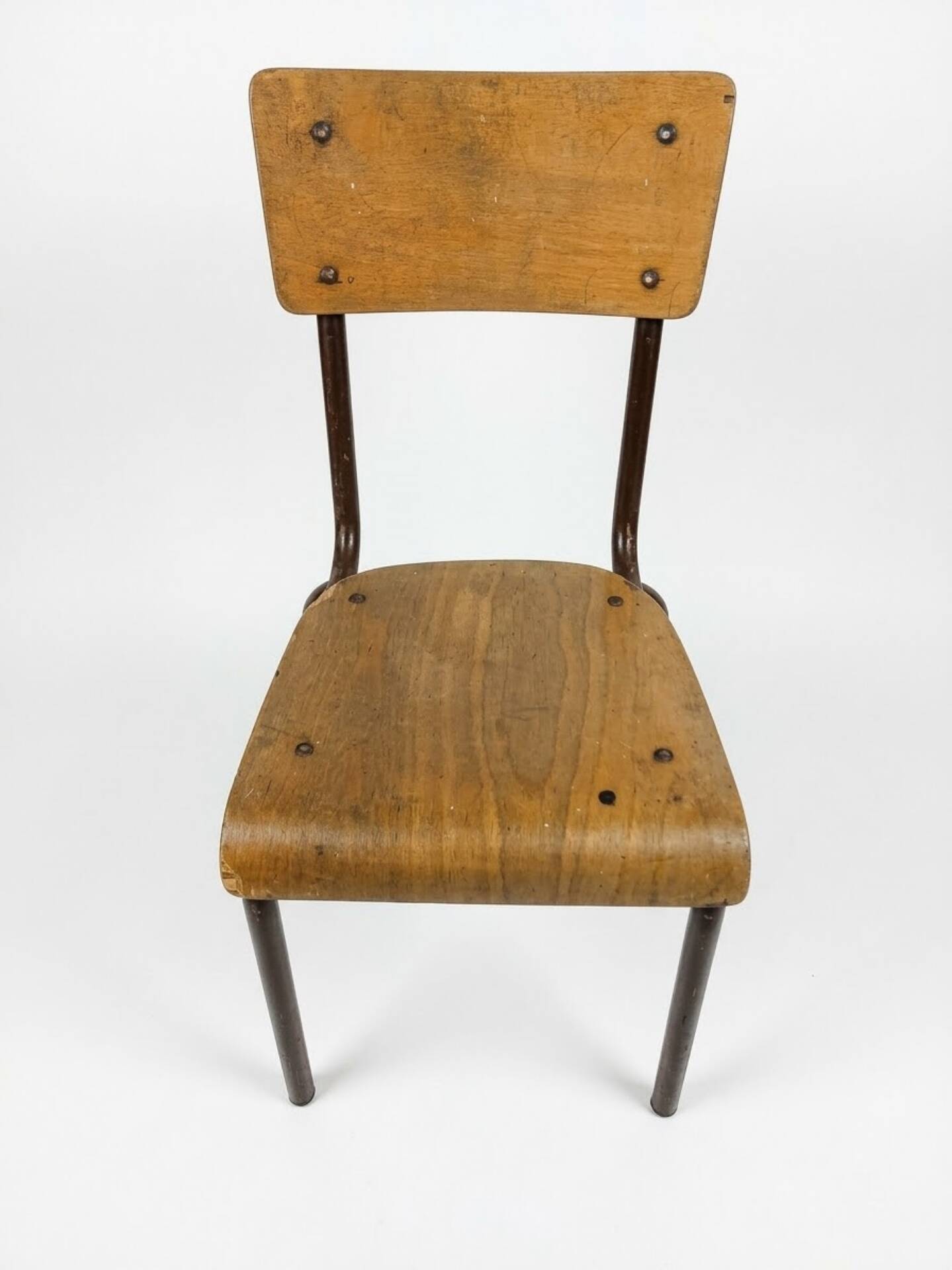 Set of 4 vintage metal and plywood school chairs (2 pairs)