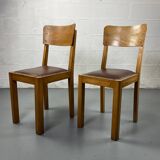 Wooden and leather chairs