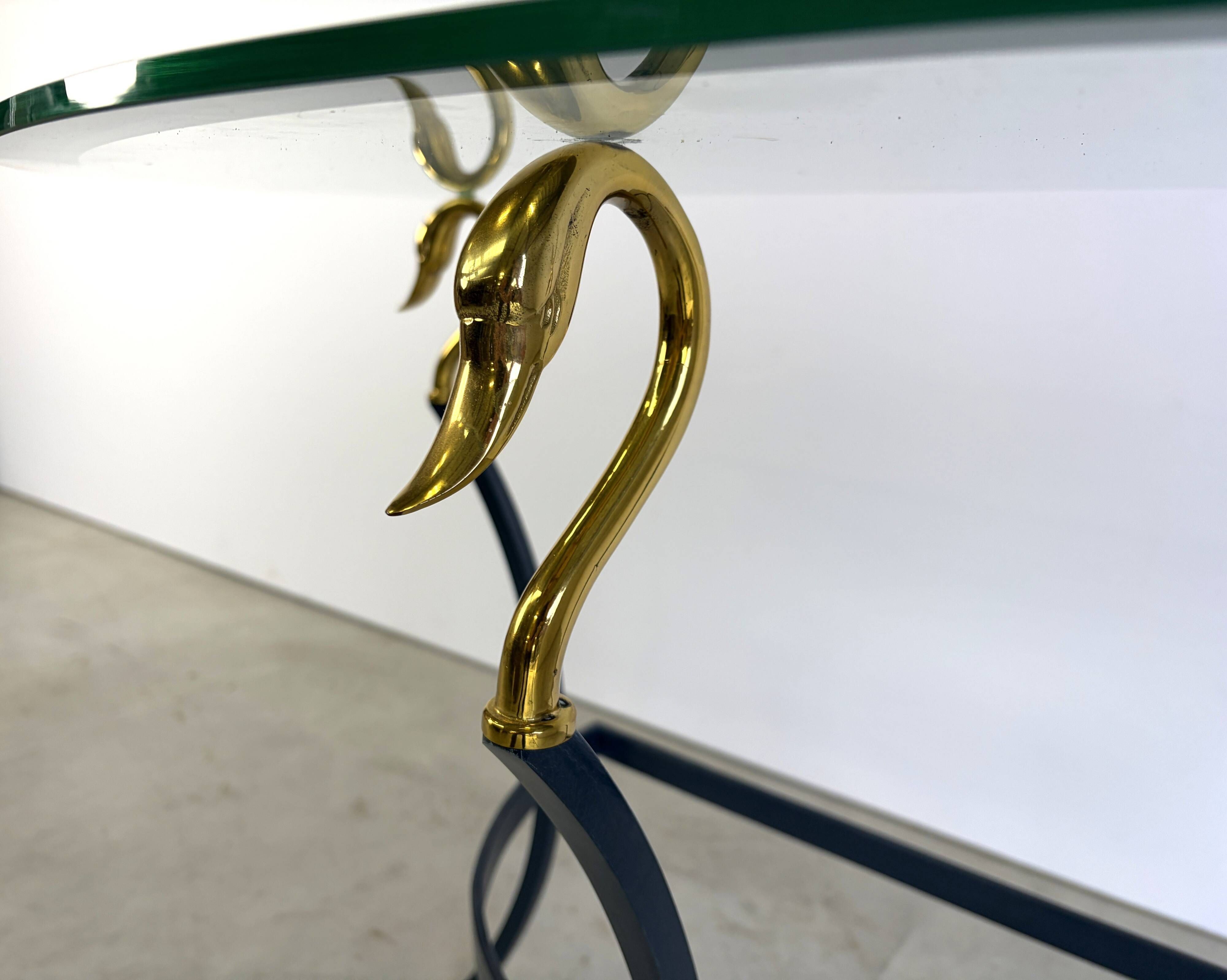 Hollywood regency brass swan console, 1980s
