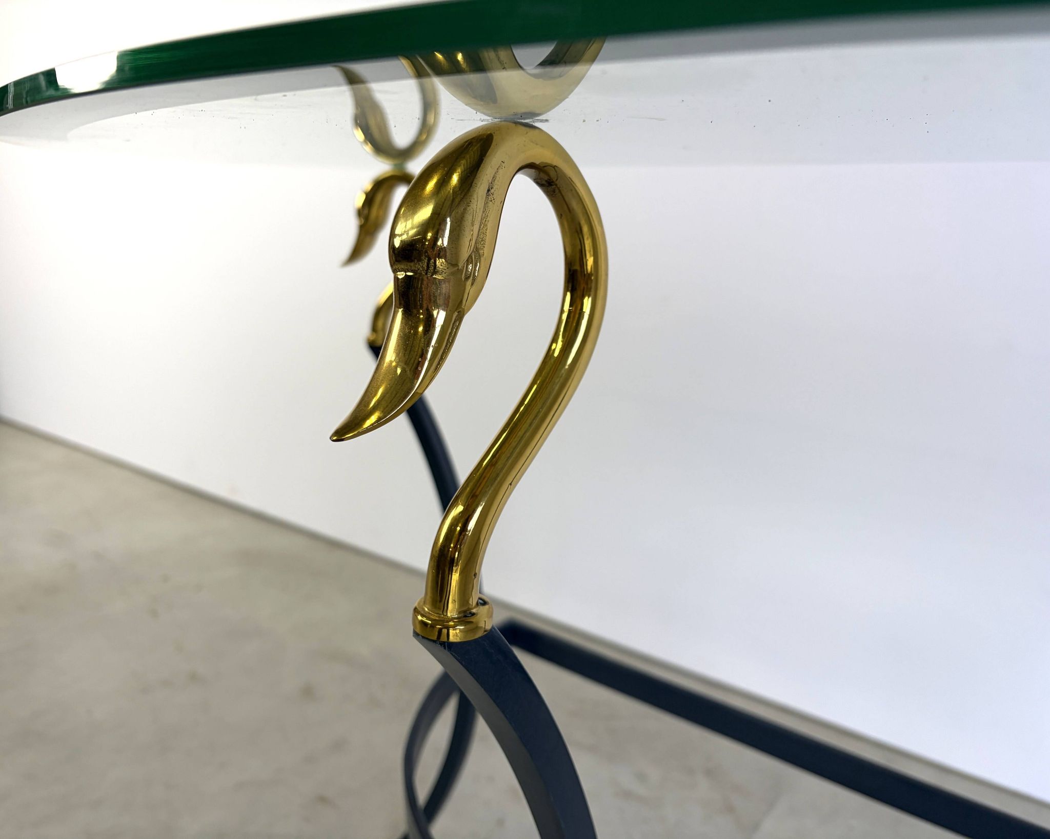 Hollywood regency brass swan console, 1980s