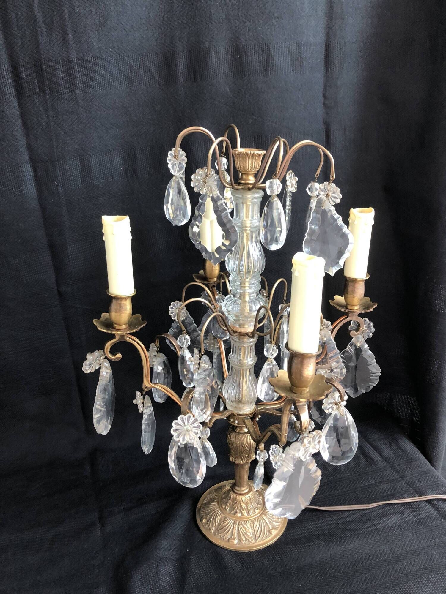 Golden brass girandole - 4 arms of lights - stamps and fleurettes in cut crystal