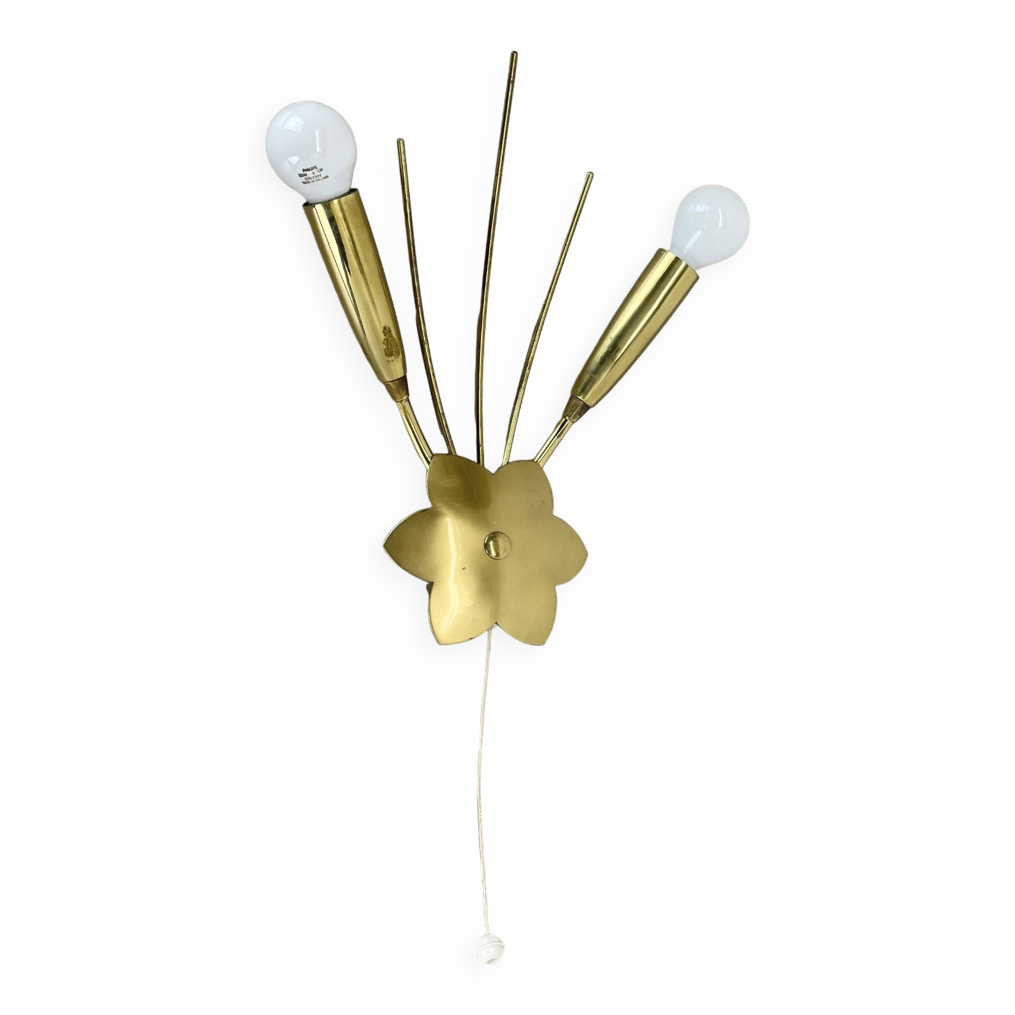 rare minimalist 33cm Brass Theatre Wall Light Sconce, Italy 1950s