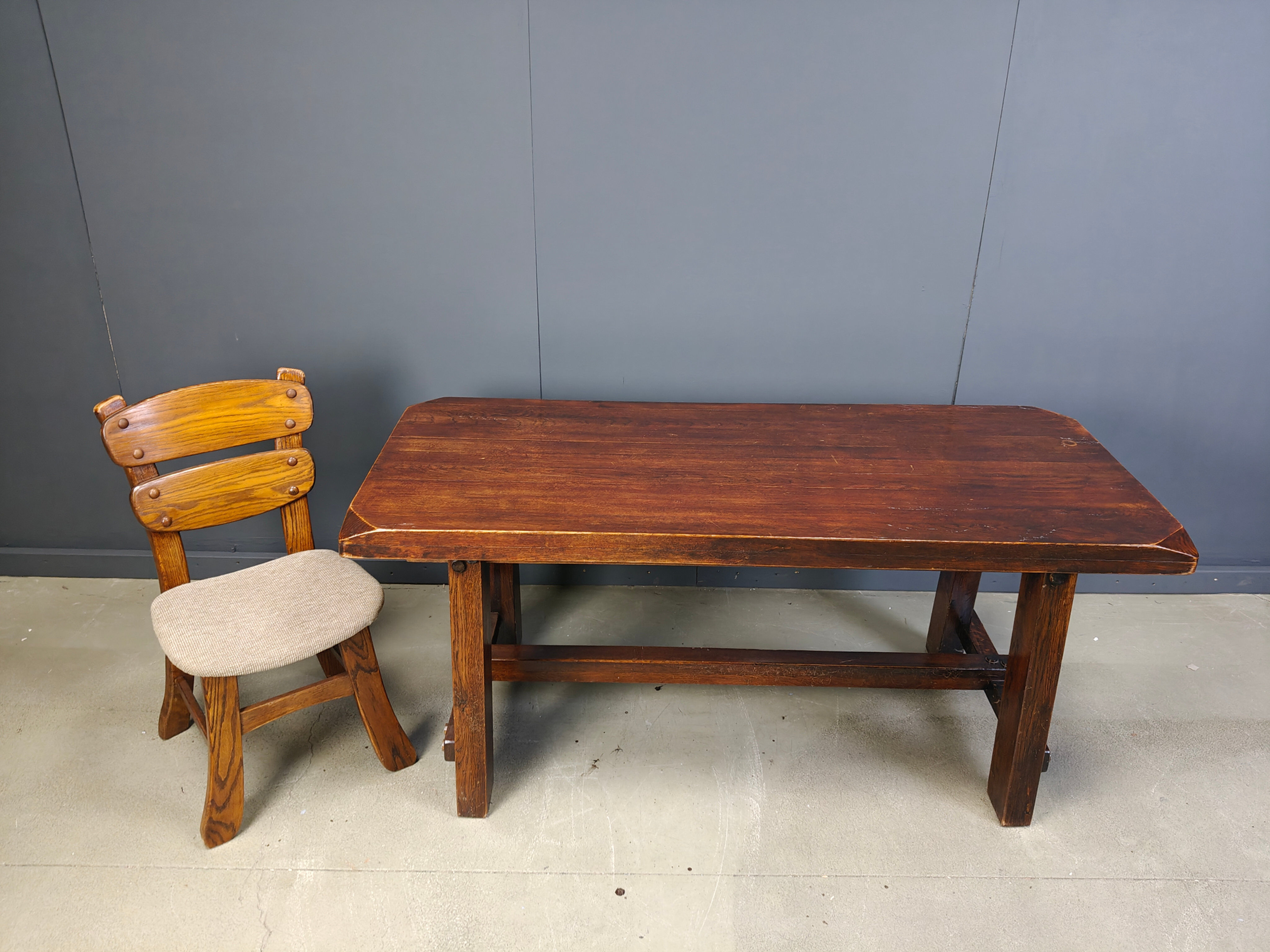 Solid wood brutalist dining table, 1960s