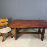 Solid wood brutalist dining table, 1960s