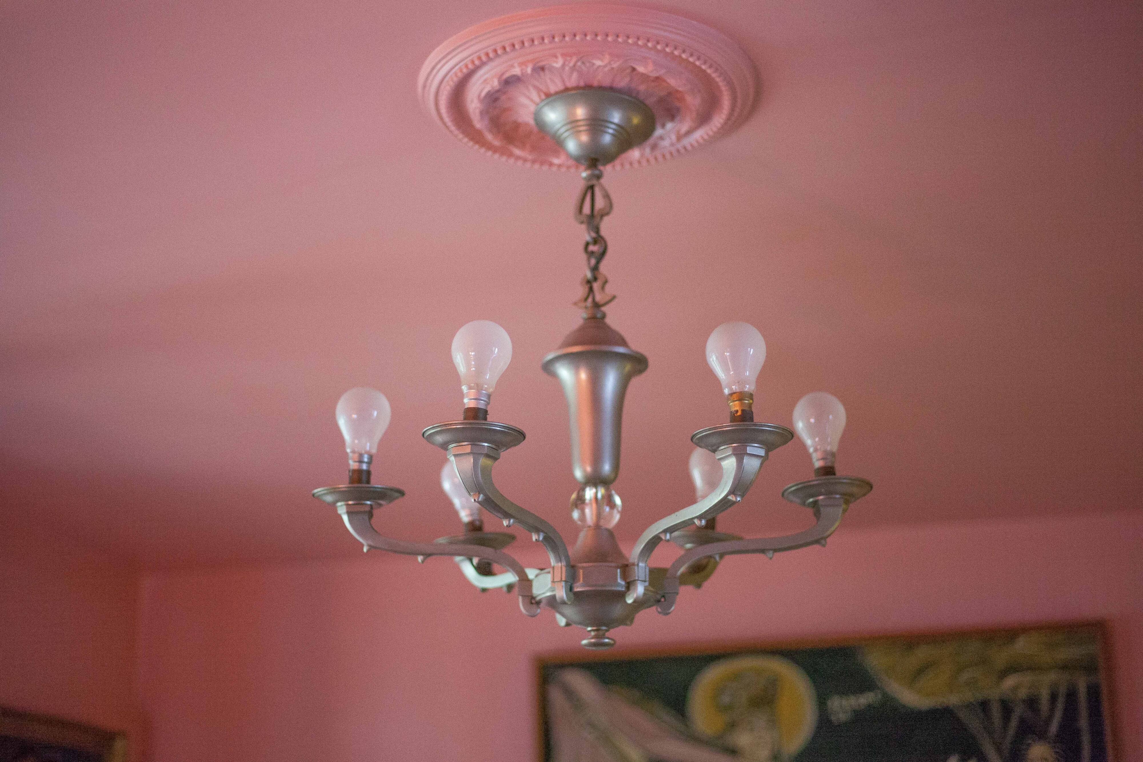 vintage 6-light chandelier, vintage suspension, ceiling lamp, interior decor
