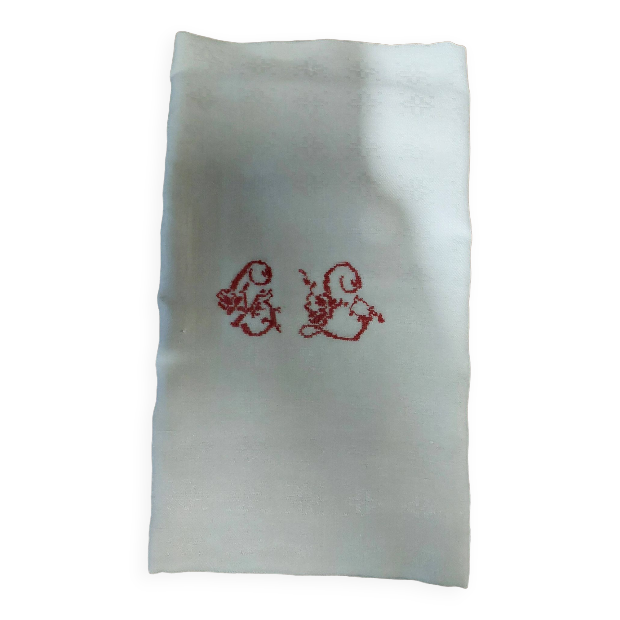 Old linen damask linen tablecloth red monogram GL 160 X 175 cm