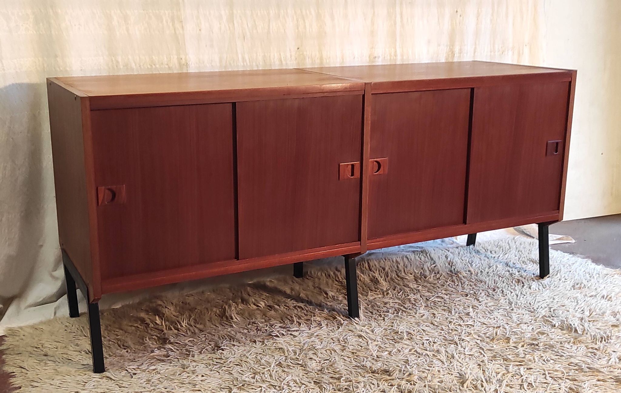 Modernist enfilade in teak by René-Jean Caillette for Charron - mid 20th century.