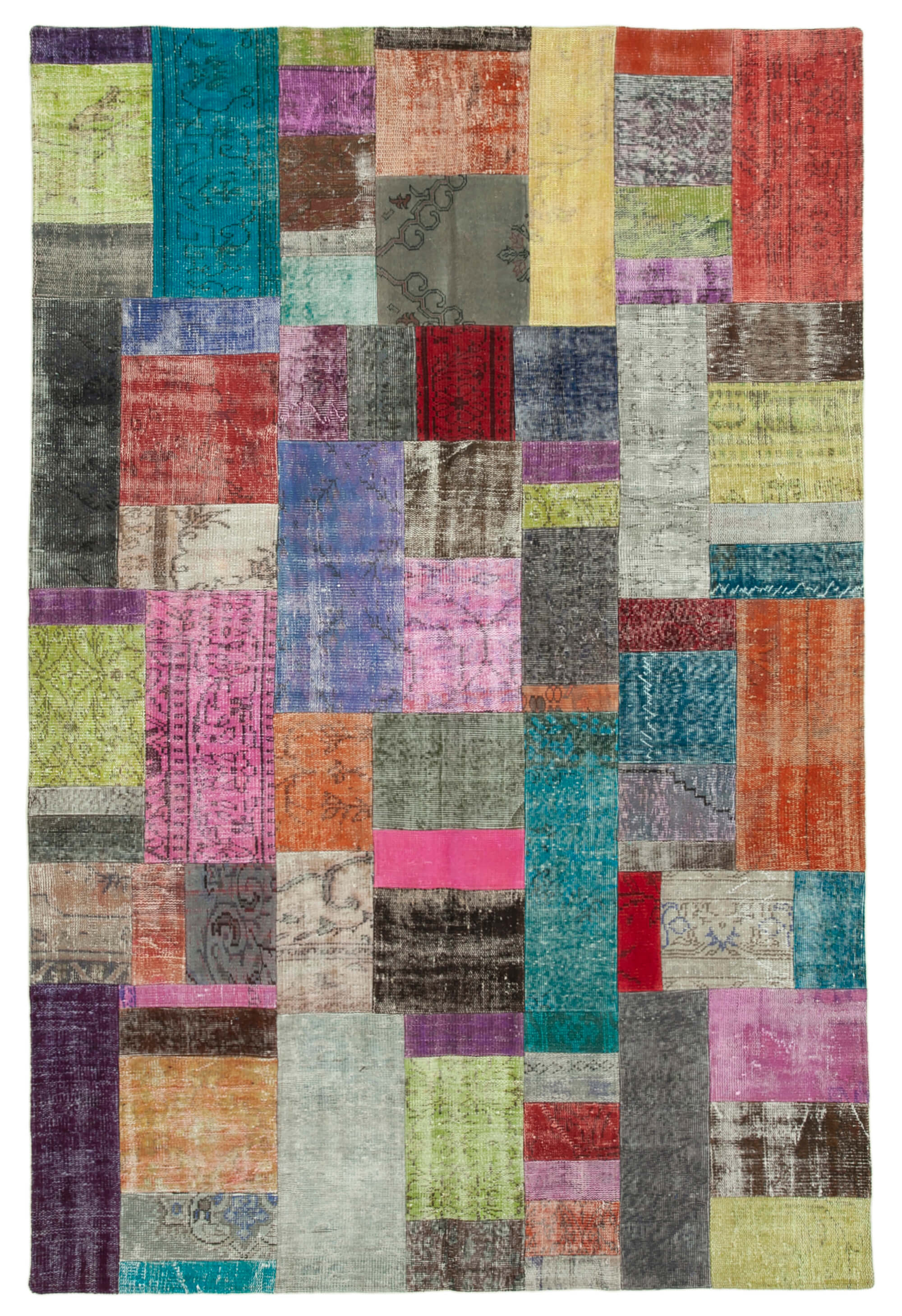 Handwoven turkish contemporary 201 cm x 300 cm multicolor patchwork carpet