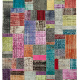 Handwoven turkish contemporary 201 cm x 300 cm multicolor patchwork carpet