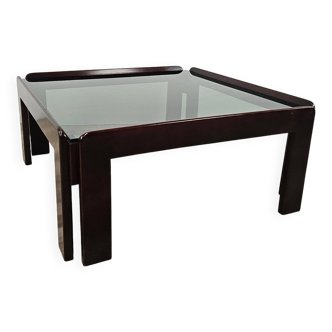 Table basse vintage par Afra et Tobia Scarpa pour Cassina avec verre fumé