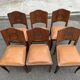 6 Art Deco gondola chairs in solid oak with brown leatherette, 1930s.