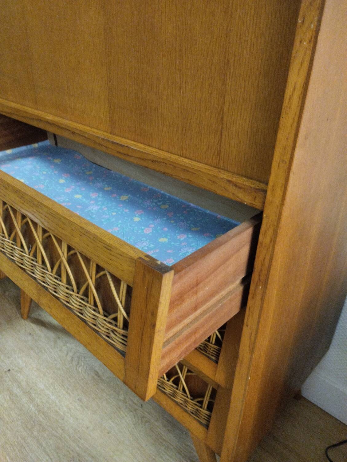 Rattan and oak secretary from the 60s