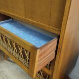 Rattan and oak secretary from the 60s
