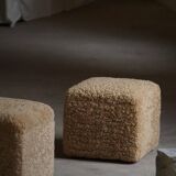 French mid-century cube poufs, a pair of lambswool stools, 1960s.