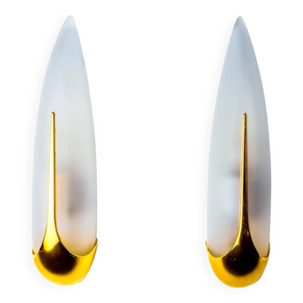 Gold wall lights by Idearte and opaque glass, 1990s