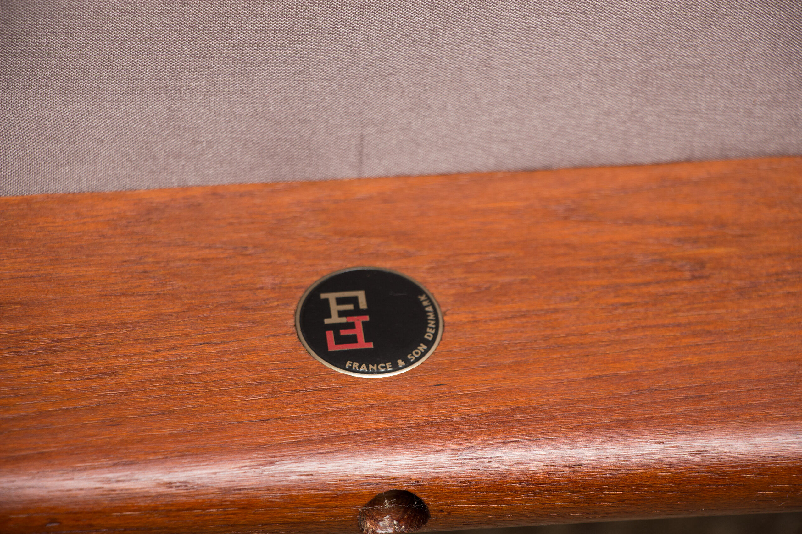 3-seat Danish sofa in teak, brass and fabric model 137-2 by Finn Juhl 1958