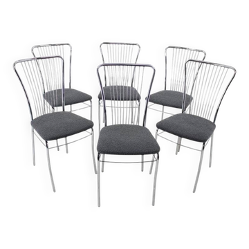 Set of Six Italian Chrome and Bouclé Dining Chairs, 1970s