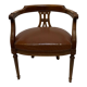 Fauteuil de bureau vintage en bois et cuir marron clouté