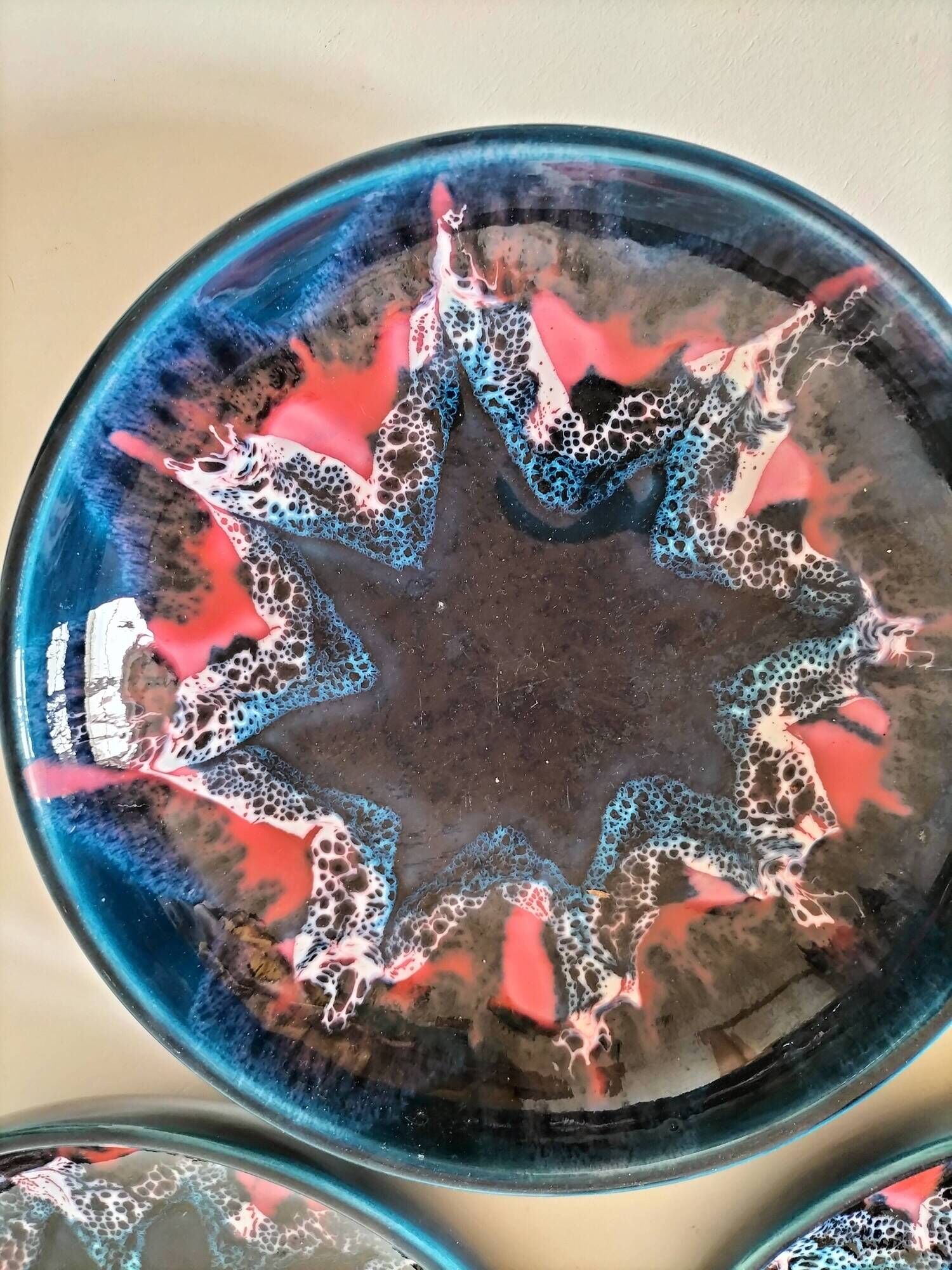 3 glazed ceramic deep plates – 1960s/70s