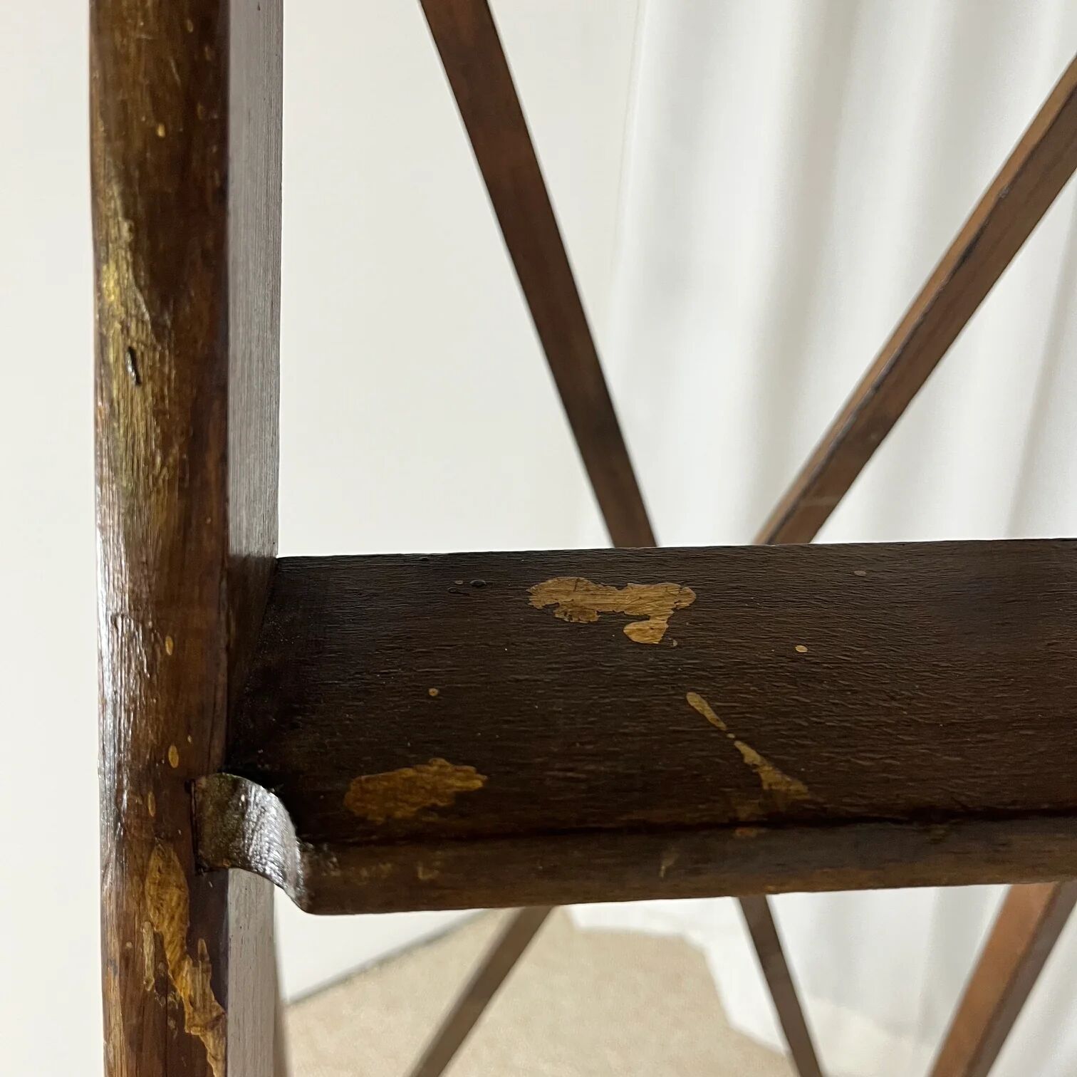 Large wooden painter's step ladder, patinated, 20th century